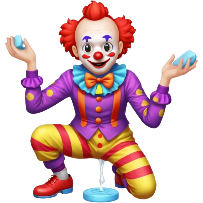 Clown dropping down to pick up soap emoji