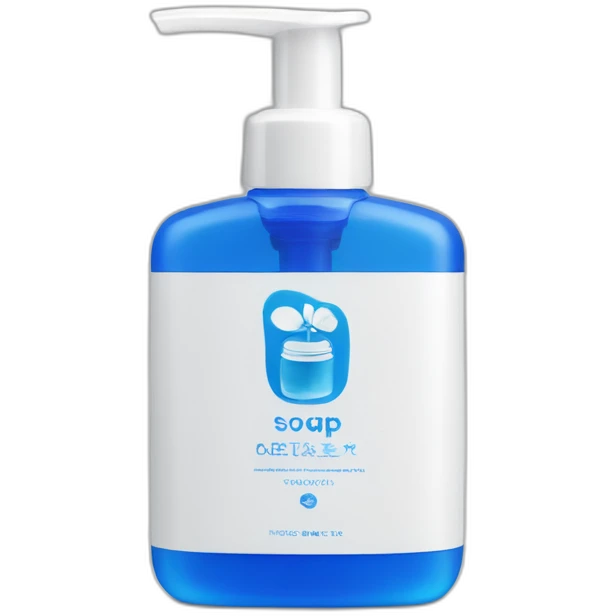White thin hand soap bottle with blue logo emoji