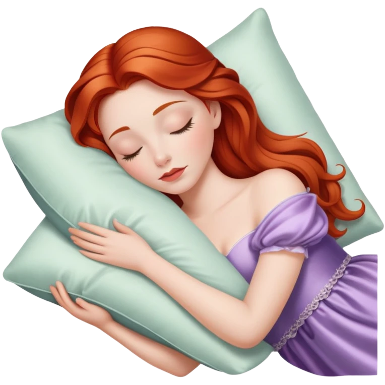Sleeping beauty redhead white girl with a silk pillow emoji