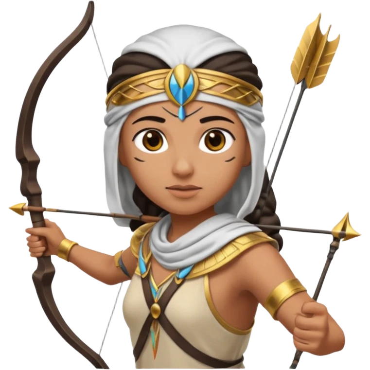 Emoji portrait of an Egyptian archer. Headcloth, bow and arrow, focused expression. emoji