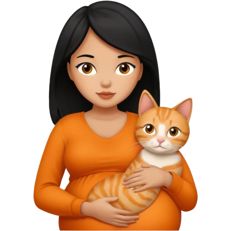 pregnant black hair woman with orange cat emoji