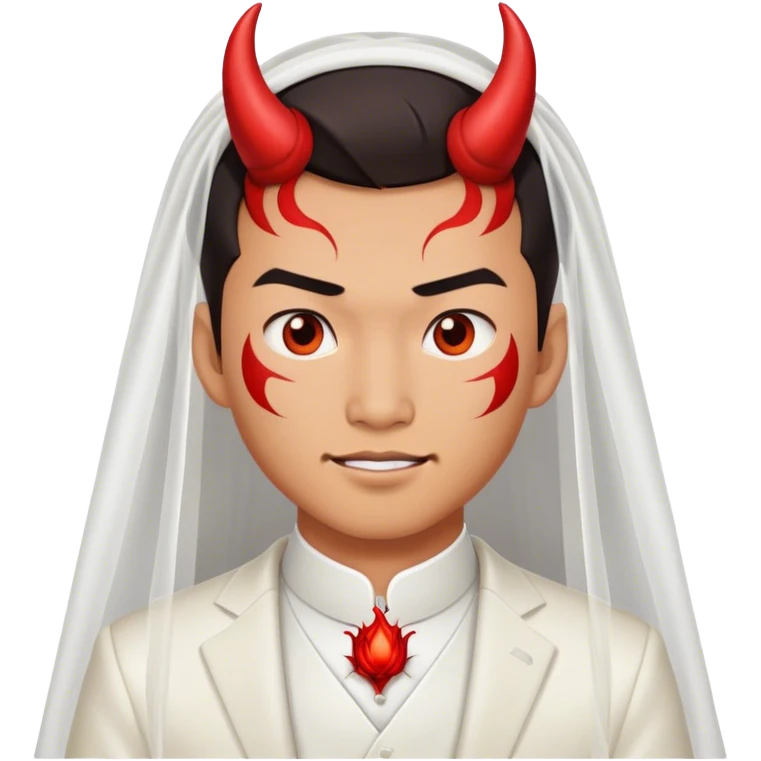 an asian male bride with the face of devil in wedding dress emoji