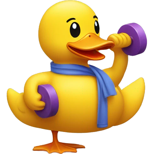 a sitting rubber duck lifting weights, side view emoji