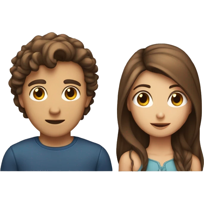 Girl with long straight brown hair facing a guy with short curly brown hair emoji