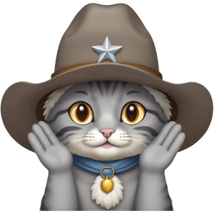 Gray cat with cowboy hat and prayer hands  emoji