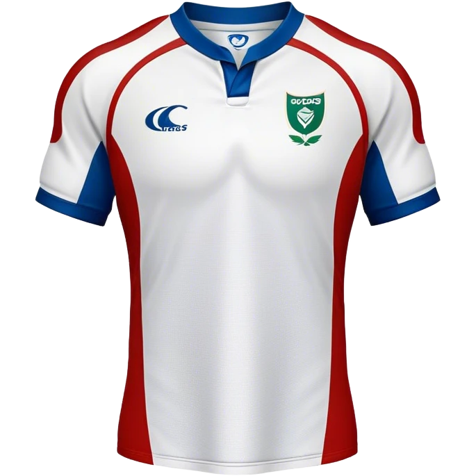 Cinematic Realistic image of a rugby jersey rendered in bold, dynamic team colors with intricately detailed fabric textures and natural creases, illuminated by dramatic stadium lighting emoji