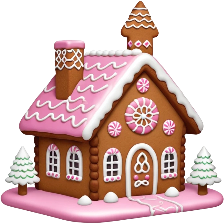 Lebkuchen Haus mit pinken und weißen details  emoji