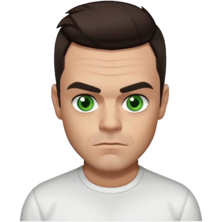 Robbie Williams with green eyes and shirt, dark brown hair emoji