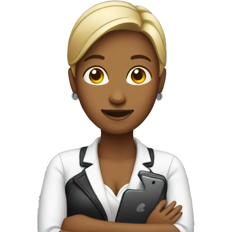 woman holding phone to viewer. emoji