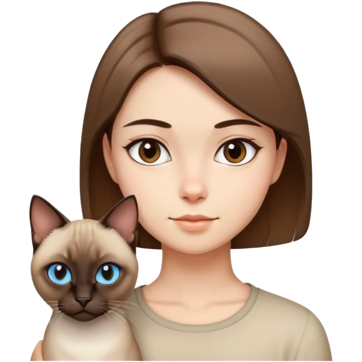 a  girl with brown  straight Short hair and Siamese cat. emoji