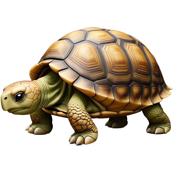 cinematic-tortoise-realistic-full-body-walking-emoji,-sturdy-domed-shell-in-rich-earthy-tones,-thick-scaled-legs-moving-slowly-but-deliberately,-wrinkled-wise-face-peering-ahead-with-calm-determination,-large cute eyes-reflecting-centuries of wisdom emoji