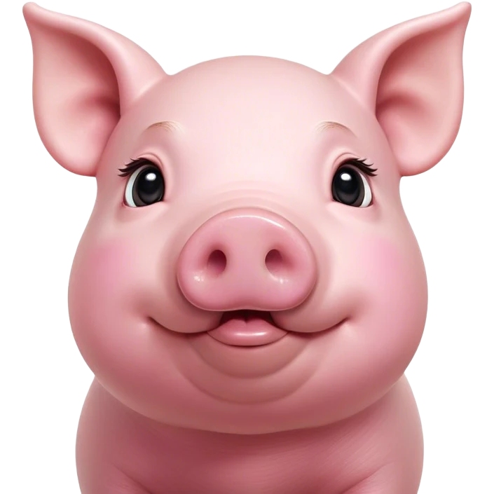 Cinematic Cute Pig Portrait Emoji, Head tilted playfully and inquisitively, featuring a glossy rosy-pink hide with a cute snout and a subtle natural sheen, round, sparkling beady eyes filled with curiosity, Simplified yet irresistibly adorable features, highly detailed, glowing with a warm, friendly glow, high shine, affectionate and lively, stylized with a touch of farmyard whimsy, bright and endearing, soft glowing outline, capturing the essence of a mischievous yet loving pig, so playful it feels like it could oink out of the screen and into your arms! emoji