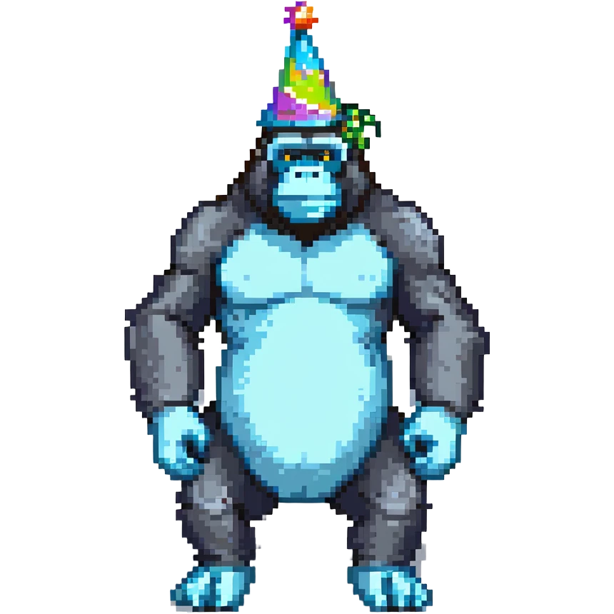 cyan gorilla with no legs and a party hat emoji