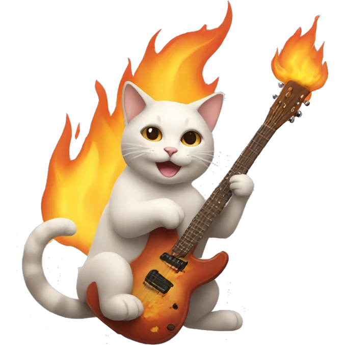 cat is playing a guiar that is on fire emoji