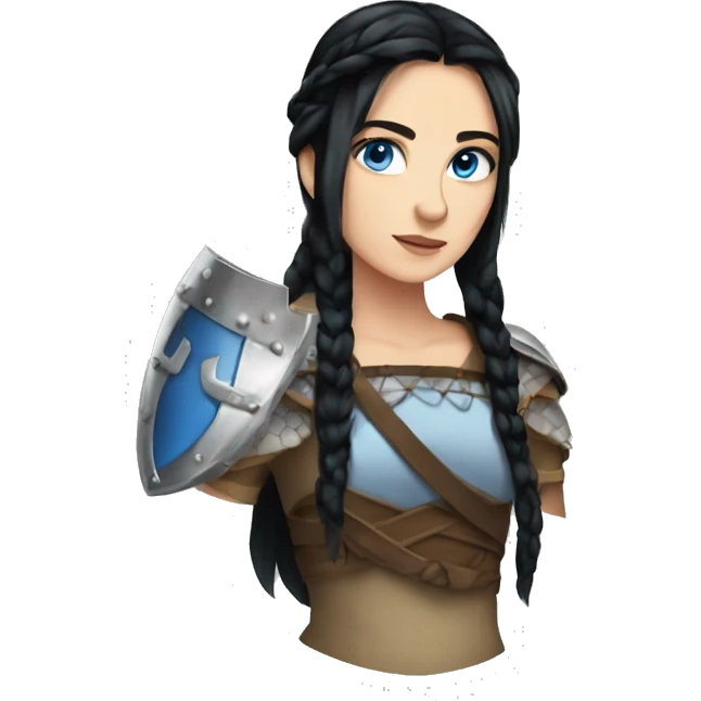 Shield maiden with Black hairbraid and blue eyes emoji