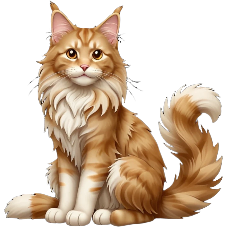 cinematic-[maine coon cat]-realistic-full-body-sitting-emoji,-tail-curled-playfully-around-its-paws,-head-tilted-dramatically,-scruffy-[maine coon]-fur,-simplified-yet-realistic-focused-features,-highly-detailed,-glowing-with-an-almost-sarcastic-glow emoji