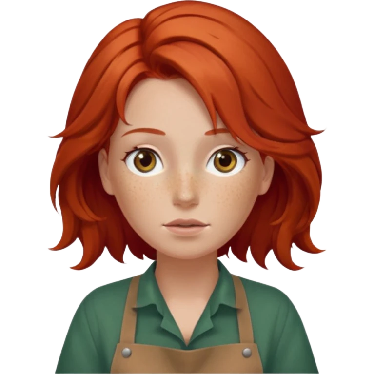 red hair woman with a brown apron and large breasts hair covering face emoji