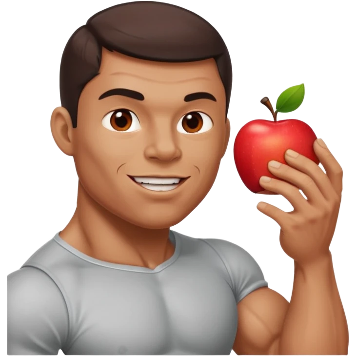 a muscle man eating apple emoji