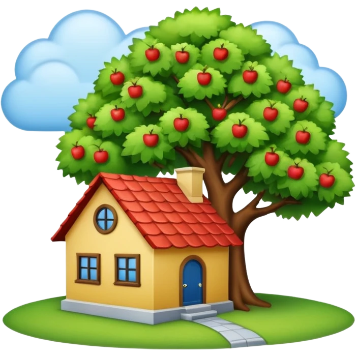 a home with a tree beside it, apple style emoji emoji