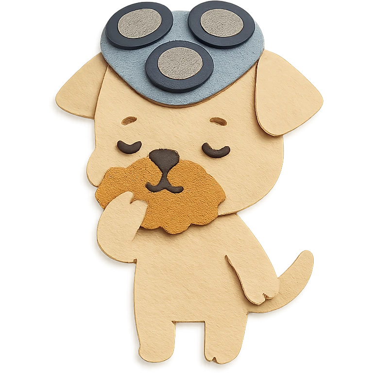chibi electric shaver-dog hybrid, brushing its fuzzy face, creamy beige tones, full-body emoji