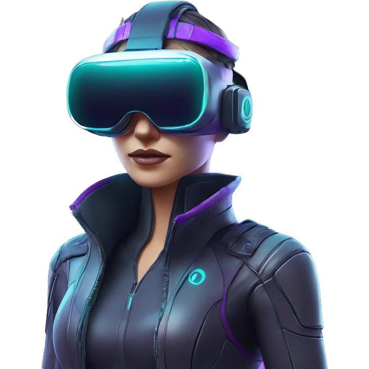 Secret human agent in a futuristic hat with in Apple VR goggles headset code display on the goggles , cyberpunk, cyan and purple colors, only upper body portrait, front facing the camera  emoji