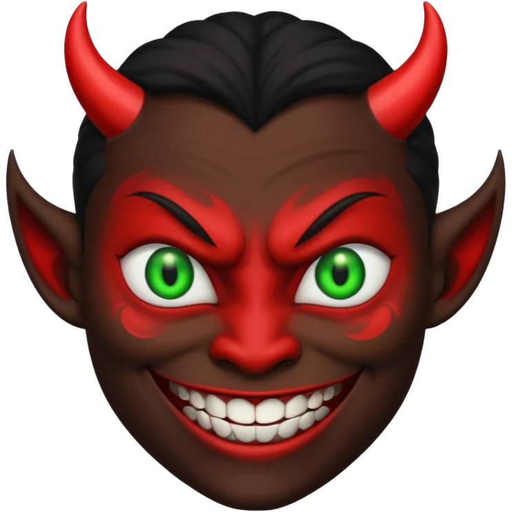 evil person with devilish smile and black face and green eyes emoji