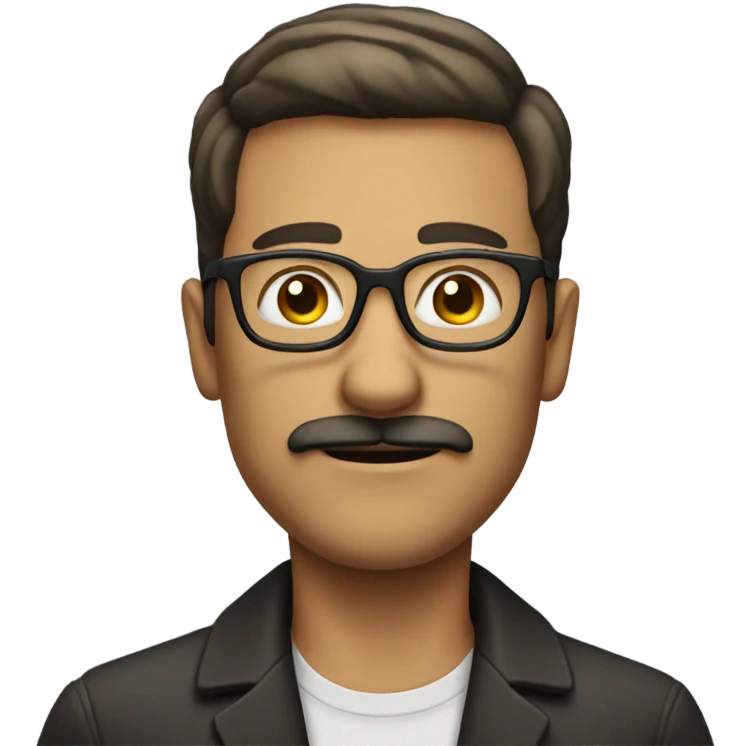 Short hair guy with a mustache and glasses emoji