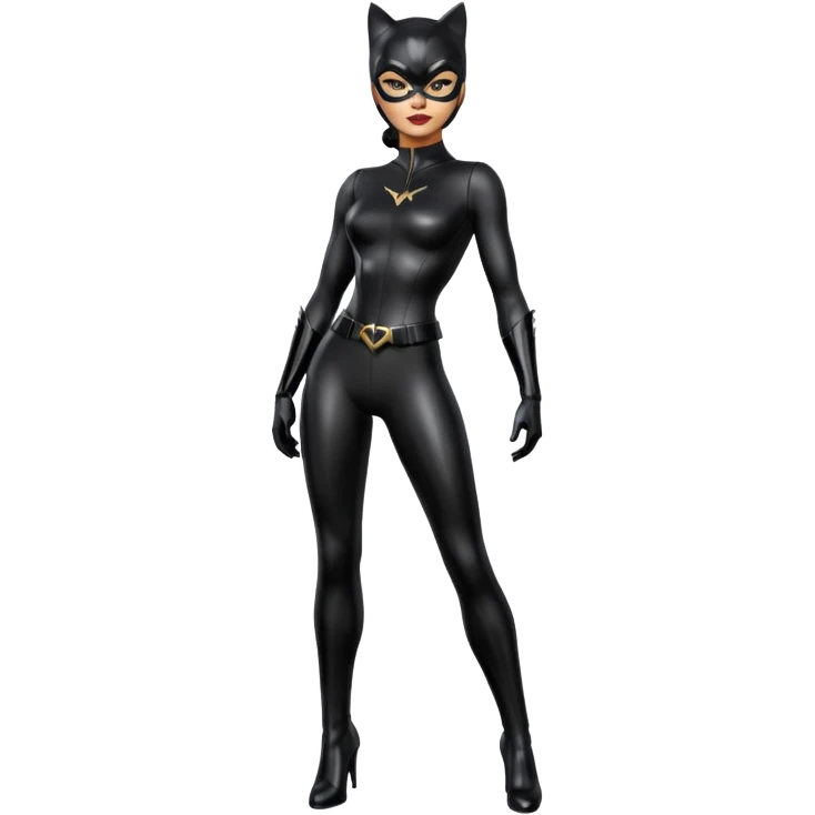 Isolated, ultra detailed illustration of the most incredibly realistic catwoman, DC Hero. Full body, patent leather shiny black out piece outfit, perfect makeup,
figurine imaginable, toy style. emoji