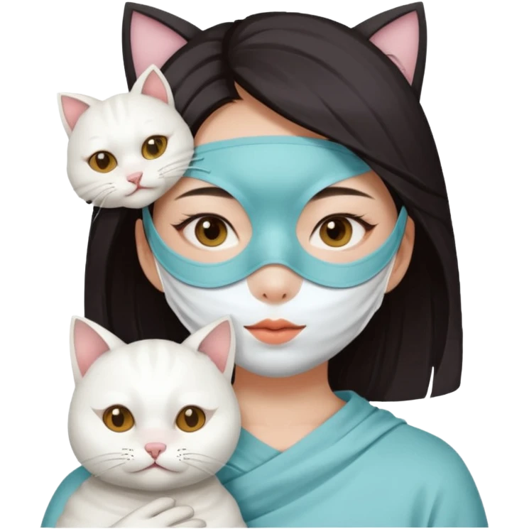 Asian girl mask sheet whole face with a white cat emoji