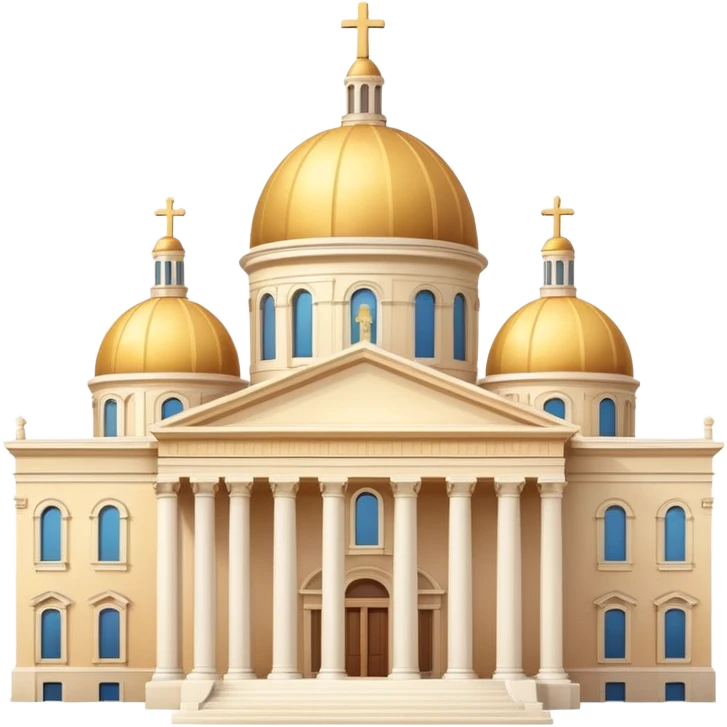 classical building with a large dome and columns, neoclassical cathedral with central dome, portico with columns, cross on top, Apple emoji style buildings, smooth gradients, soft shadows, clean lines, no text emoji