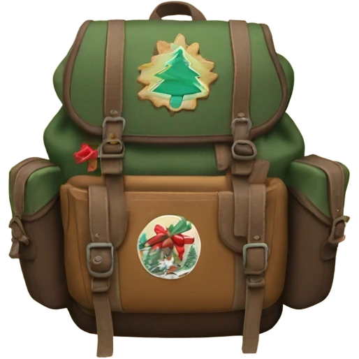 backpack for adventure with vintage christmas patches swen on it emoji