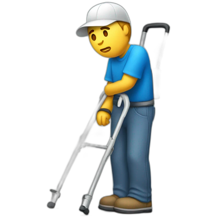 Sad Handicapped Worker on crutches emoji
