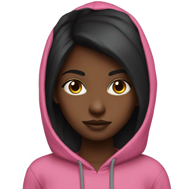 Have a long black hair dark girl with intense gaze with pink hoodie  emoji