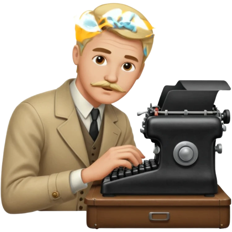 moustache blonde man with vintage typewriter emoji