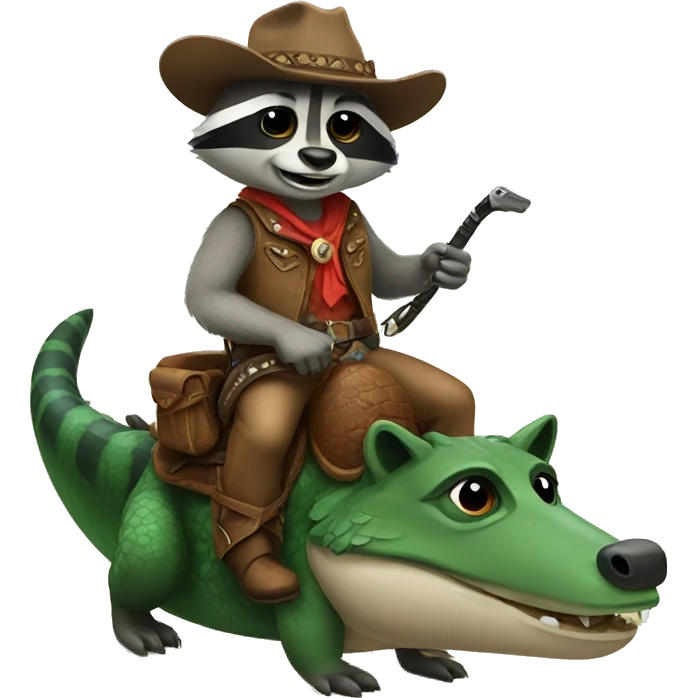 Cowboy raccoon riding an alligator  emoji