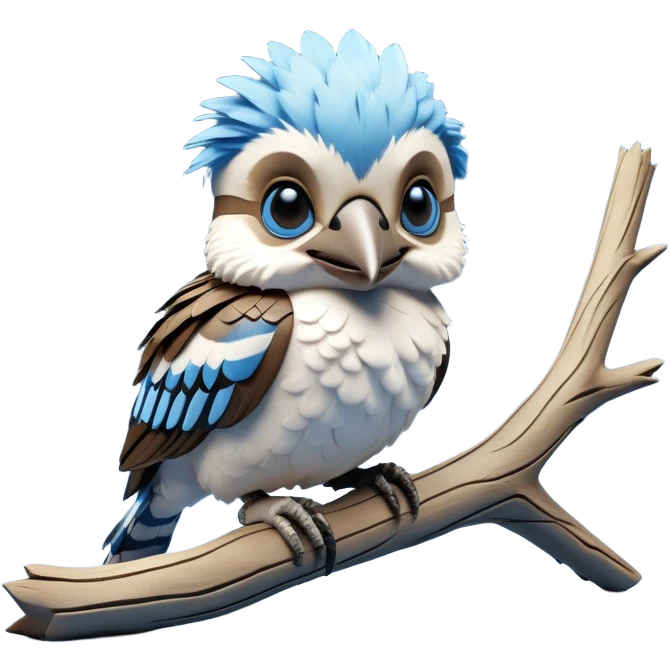 cinematic-kookaburra-realistic-full-body-perched-emoji,-compact-sturdy-frame-balanced-on-a-weathered-branch,-blue-and-white-feathered-wings-folded-neatly,-bold-striped-face-with-a-mischievous-glint-in-its-eye,-massive-sharp-beak-slightly-open-as-if-ready-to-laugh,-simplified-yet-realistic-focused-features,-highly-detailed,-glowing-with-a-warm-golden-light emoji