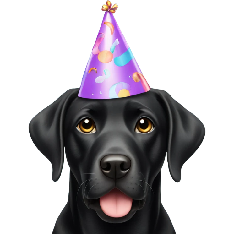 Black lab wearing a birthday hat emoji