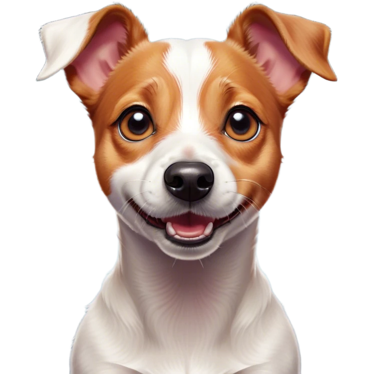 Cinematic Comical Jack Russell Terrier Portrait Emoji, Head tilted dramatically with an exaggeratedly shocked expression, featuring a perky, agile body with wide, comically expressive eyes full of playful disbelief and animated, perked ears, Simplified yet hilariously expressive features, highly detailed, glowing with a slightly sassy glow, high shine, dramatic yet playful, stylized with an air of cheeky canine mischief, soft glowing outline, capturing the essence of a meme-worthy Jack Russell Terrier that looks ready to side-eye its way into viral fame! emoji