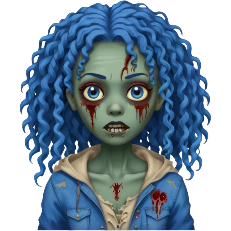 🧟‍♀️ faca uma mulher negra zumbi de cabelo cacheado azuis e longos emoji