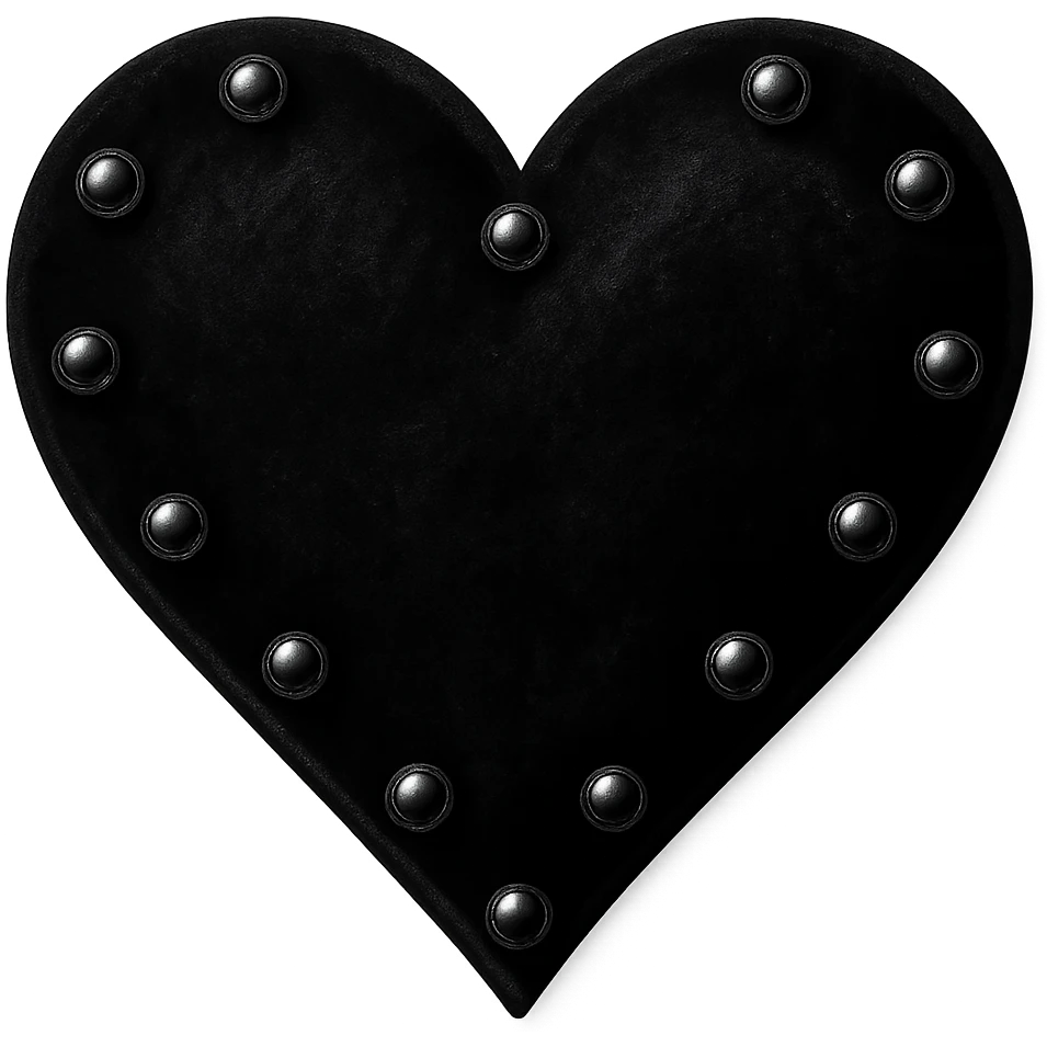 goth heart, black velvet texture, silver studs, dramatic shadows, no background emoji