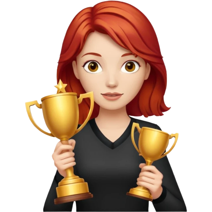 woman with red hair holding a trophy emoji