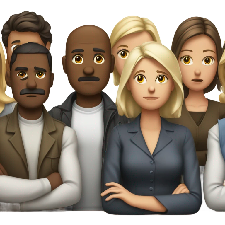 white people sitting around a table looking unhappy emoji