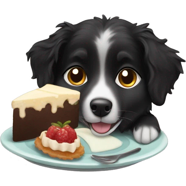 Small black australian shepherd dog eating dessert  emoji