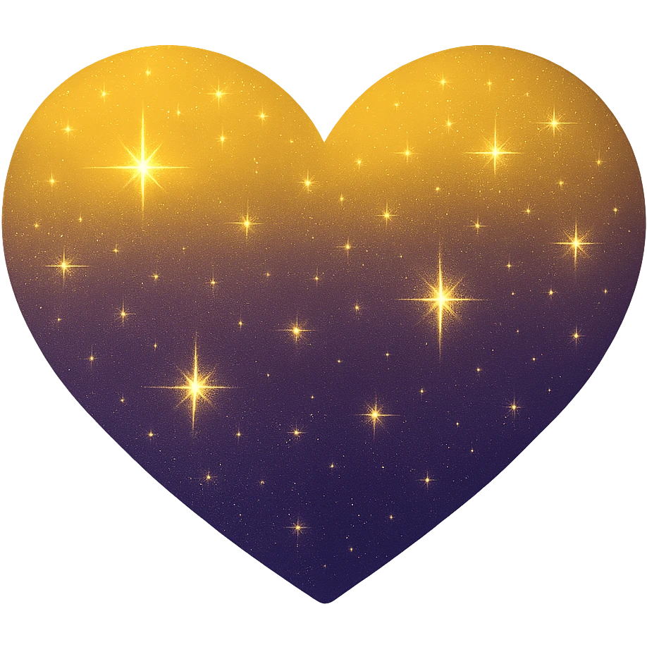 Modify the heart with a night sky gradient to a yellow night theme with a purple gradient, more stars, and a soft glow. Remove the background entirely  emoji