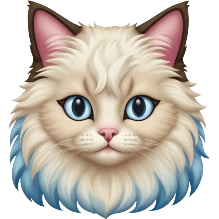 Neva masquerade cat, very fluffy, with pale blue eyes and rose nose emoji