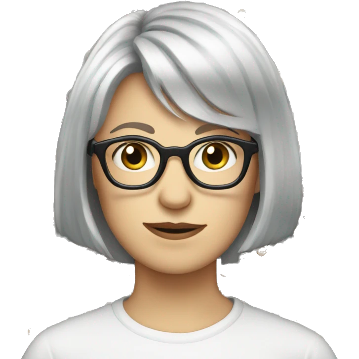 short grey hair white girl with glasses full bangs emoji