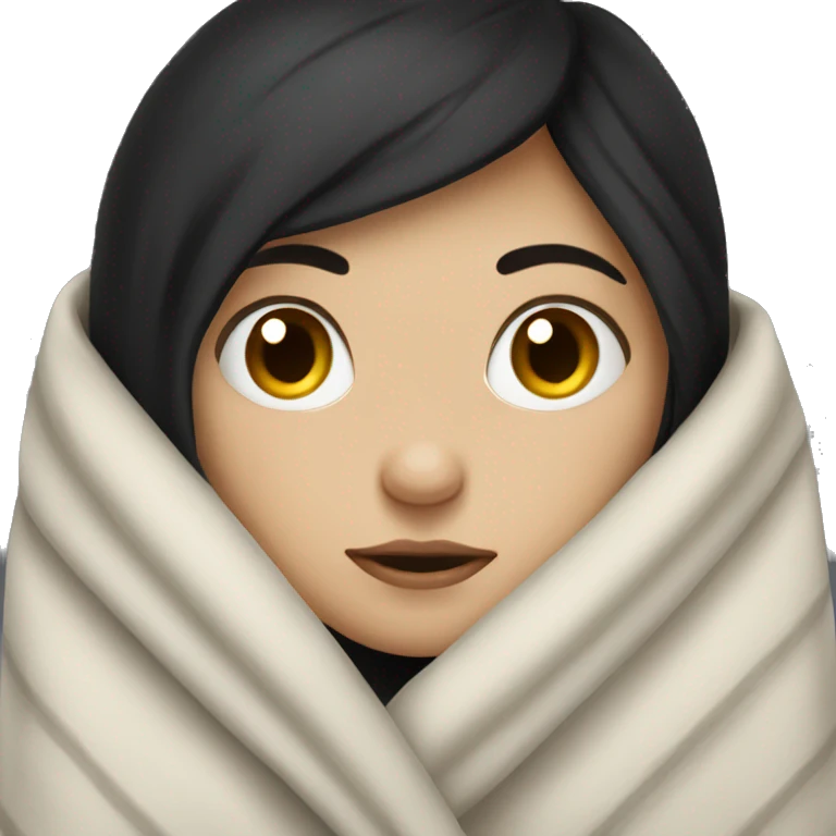 Pale  girl with dark hair cozy in a blanket emoji