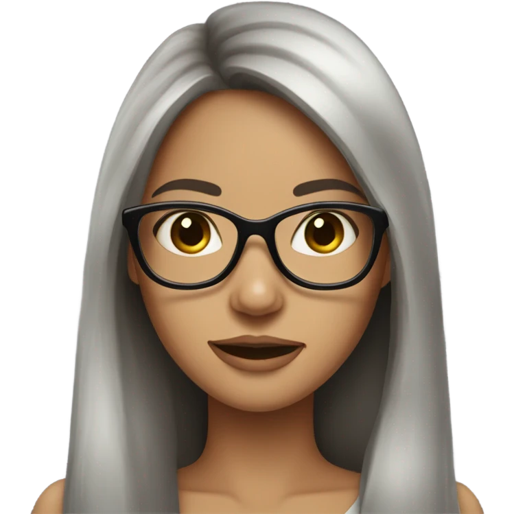 Beautiful girl very long dark brown hair and glasses  emoji