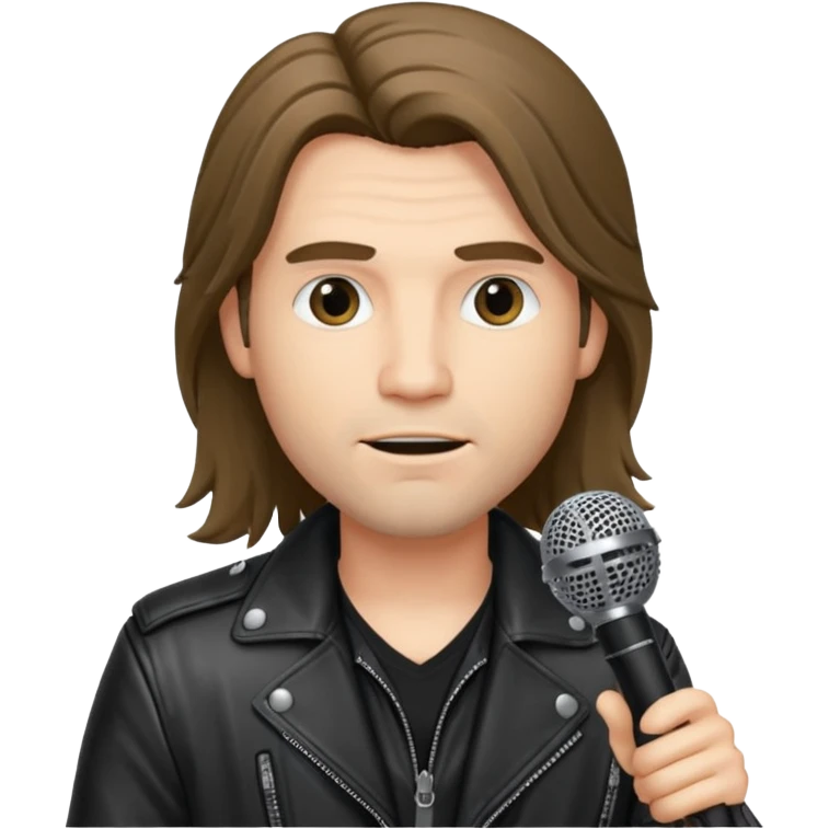 lether jacket log hair man holding microphone emoji