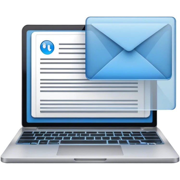 Create an emoji representing blogging. The design should feature an open laptop or tablet with a visible blog post on the screen. Use professional colors like blue, gray, and black. Make the background transparent. emoji